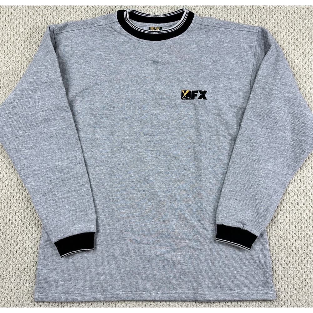 Vintage 90s FX Studios Ringer Sweatshirt Mens XL Gray USA Made Embroidered Logo
